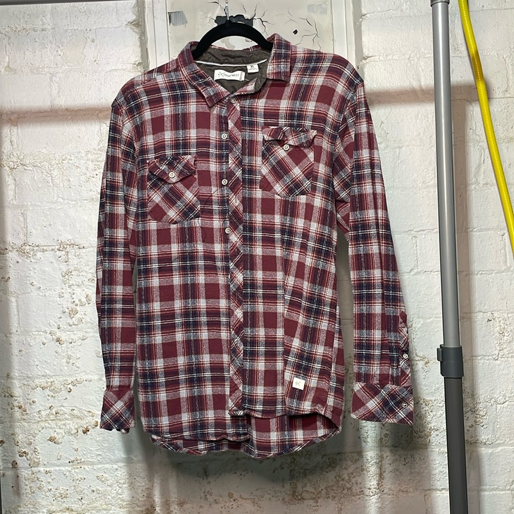 DEPARTWEST mens button up! XL Navy , orange, cream